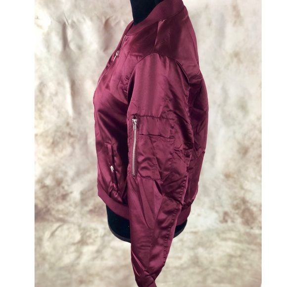 FASHION NOVA Burgundy Satin Bomber Jacket - Picture 3 of 6